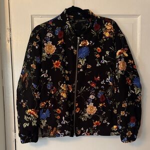 Zara Black Floral Bomber Jacket